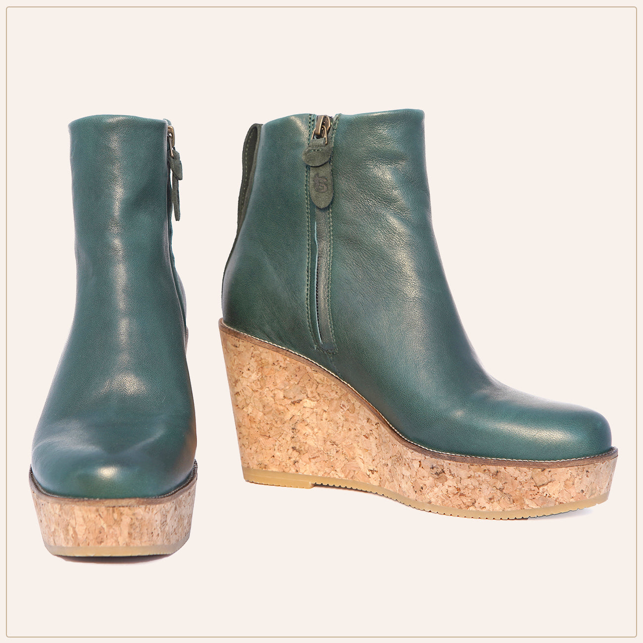 Green wedge top booties